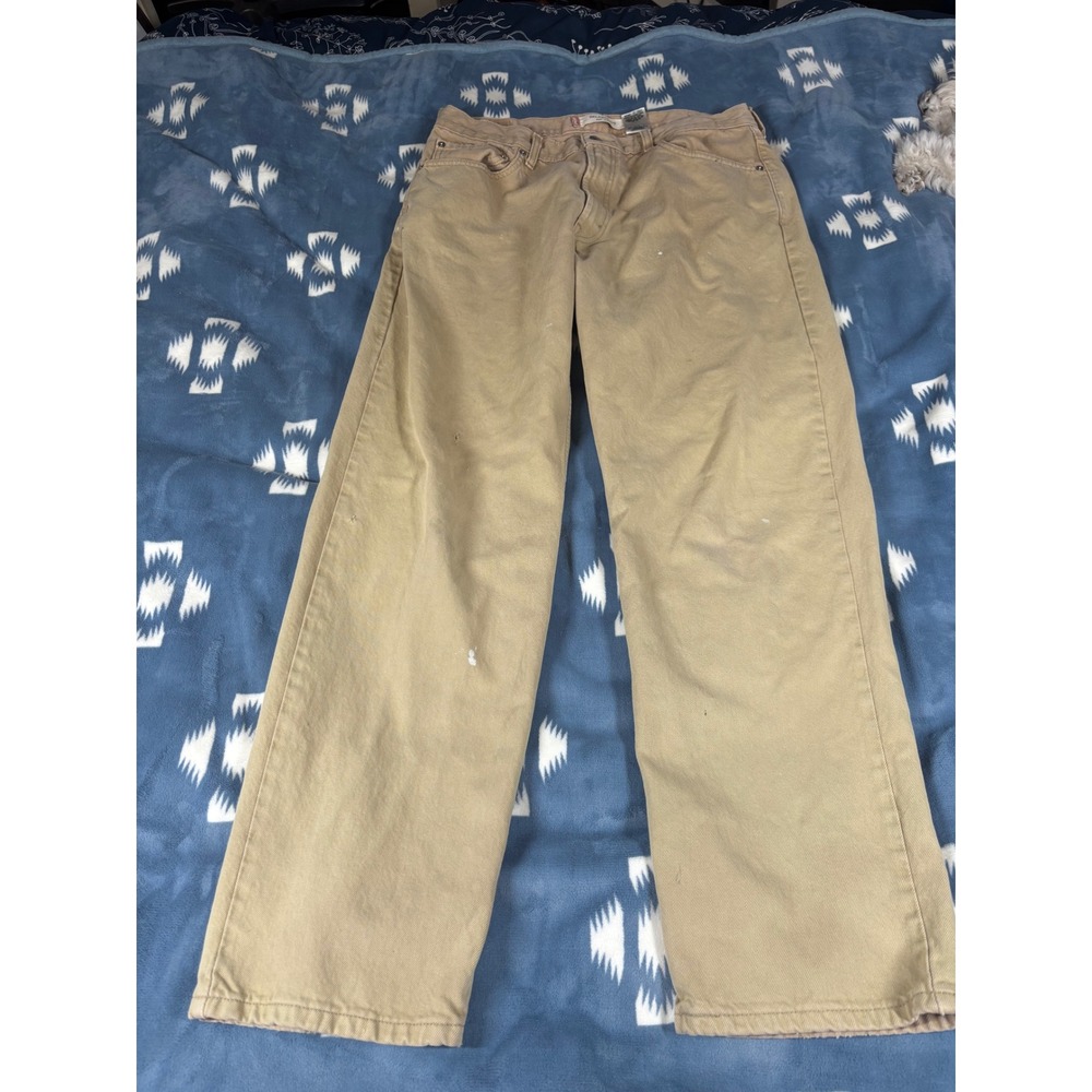 Levis 550 Relaxed Fit Jeans Tan Khaki Cotton Denim Pants 36x32 Distressed